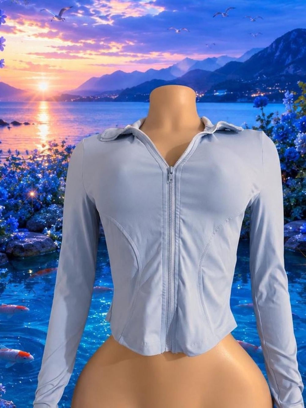 Light Blue Women's Zip-Front Swim Jacket